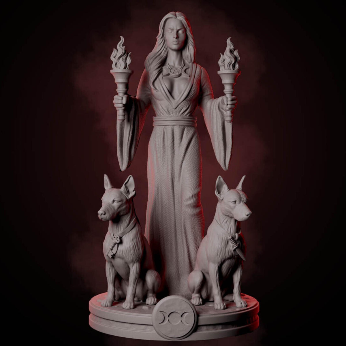Hecate Goddess Statue Figurine | Triple Moon Witch Decor | Pagan Altar Display | Greek Mythology Sculpture | Wiccan Gift - MoreMiniaturesStudio